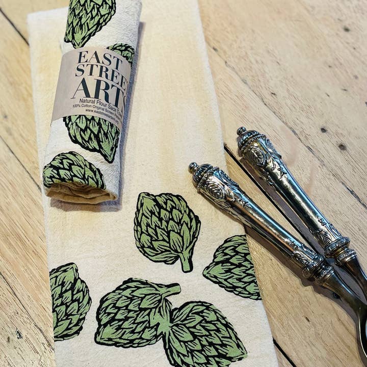 Screen Printed Hops Flour Sack Towel for wholesale by East Street Arts