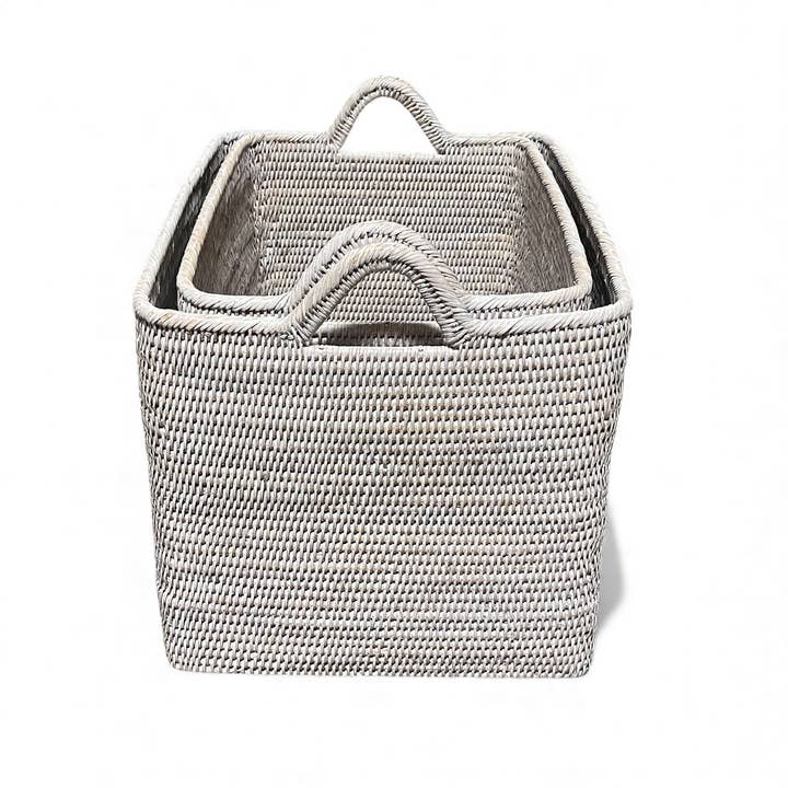 Matahari - Wholesale Basket - Rectangular Set of 2 Nested Baskets w/ Loop Handles - WW