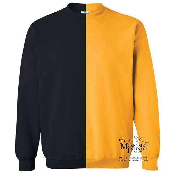 Sort & Guld Splitfarvet, To-farvet, Crewneck Sweatshirt for engroshandel hos McKenzie’s Infinity LLC