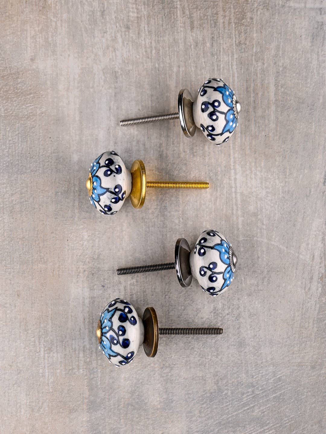 KNOBCO - Wholesale Knob/Pull - Elegant Blue and Turquoise Floral Design Ceramic Cabinet Drawer Knob3