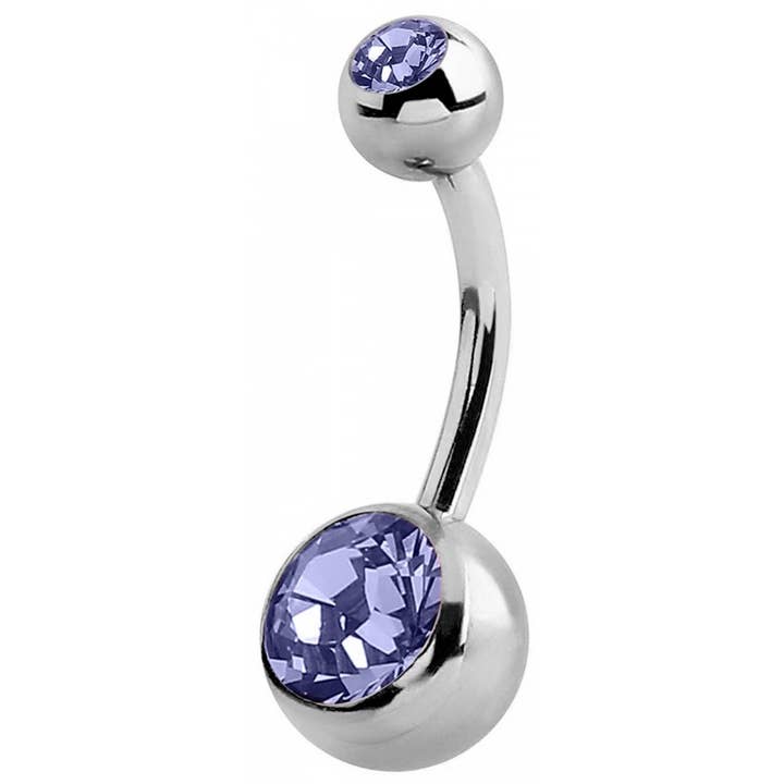 Bodytrend - Wholesale Belly Ring - TITANIUM-DOUBLE JEWEL BANANABELL 14G(1.6MM)CRYSTAL BELLY BAR7
