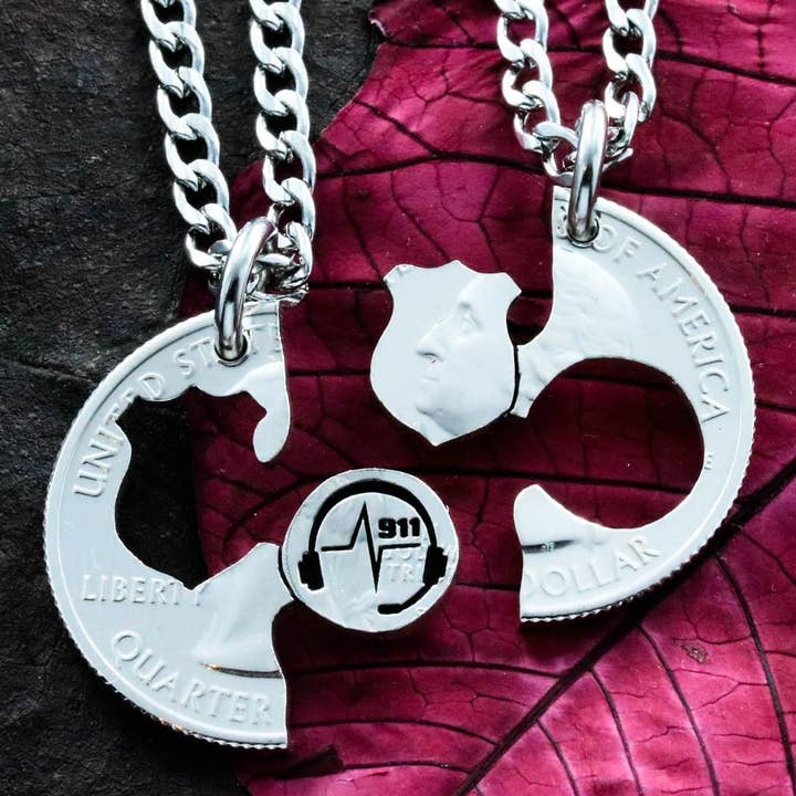 Colares de Despachante 911 e Distintivo de Polícia, Moeda Feita à Mão para Casais Melhor Amigo por atacado de NameCoins