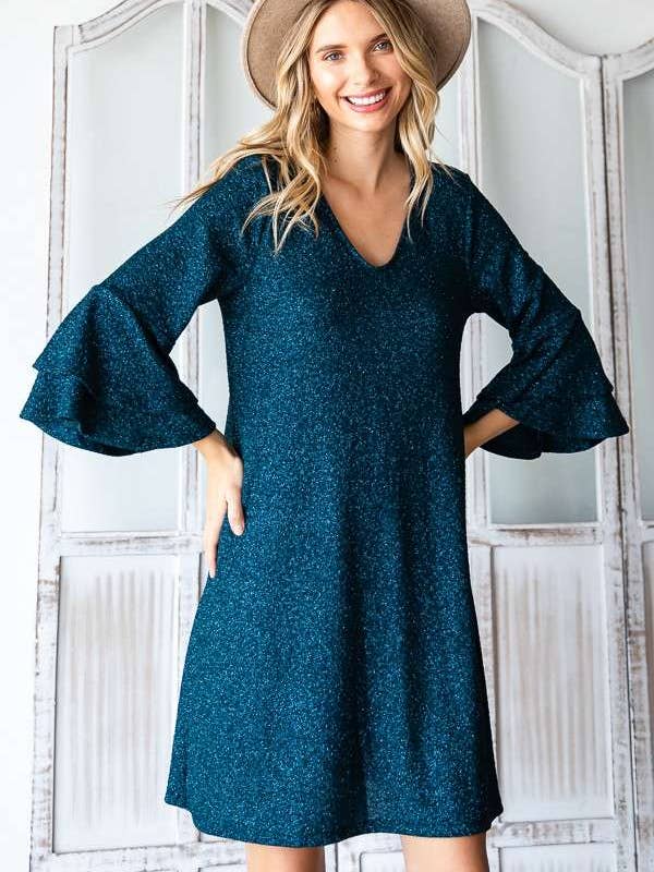 JADE BY JANE - Wholesale Dress - Women's - Glitter Bell Sleeve Dress1