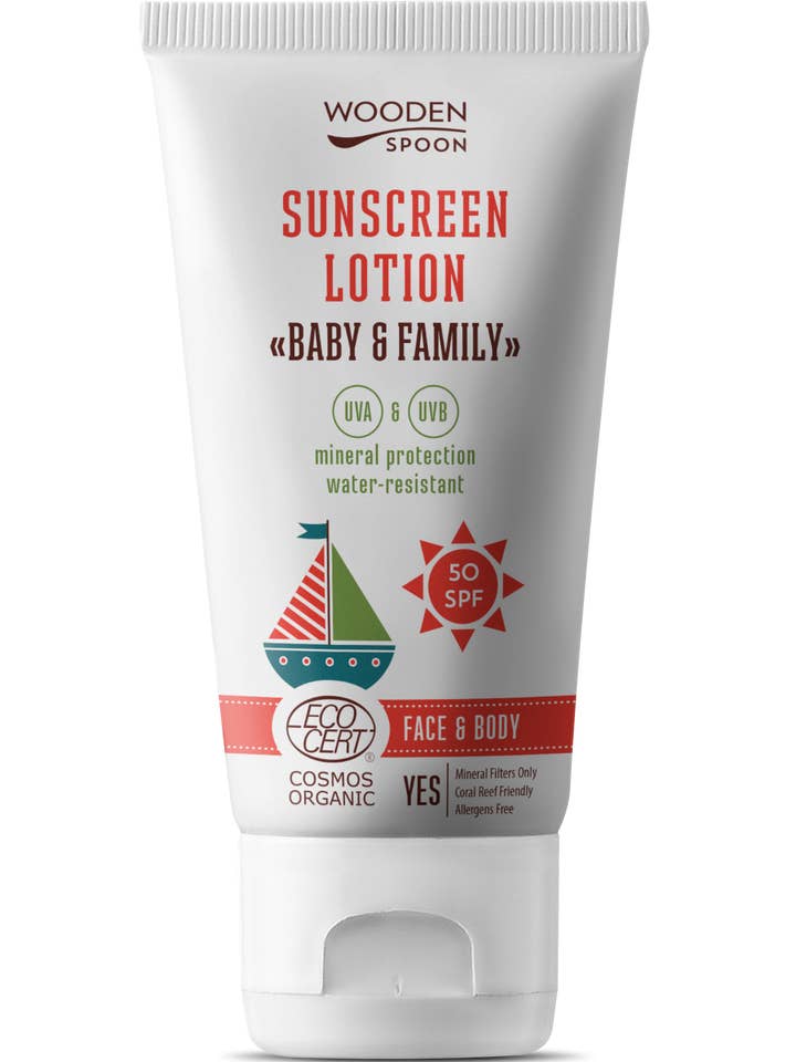 Organic Sunscreen Lotion "Baby & Family" 50 SPF - 150ml for wholesale by Wooden Spoon