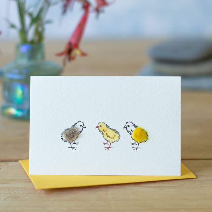 Mini 3 Chicks card with wool finish |3D Greeting Card|Easter for wholesale by Papersheep UK