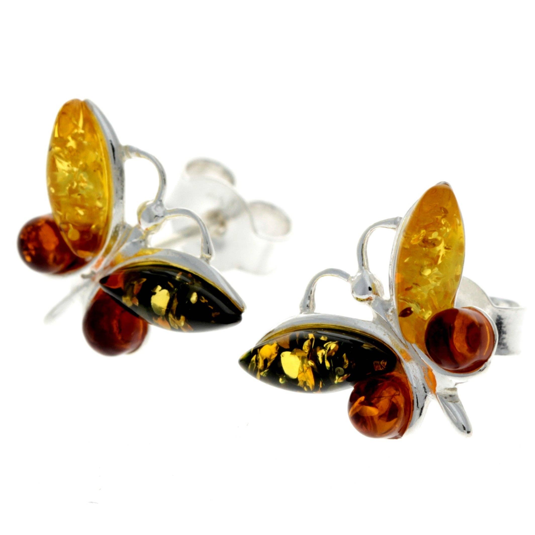 SilverAmber Jewellery - Wholesale Stud/Post Earrings - 925 Sterling Silver & Baltic Amber Butterfly Studs Earrings - 849410