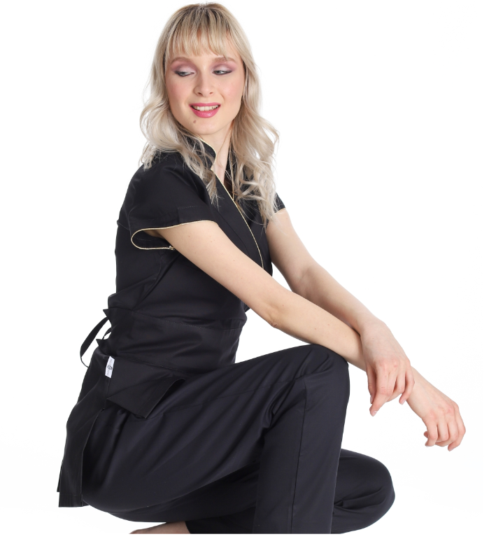 West Rose abbigliamento professionale - Wholesale Healthcare Uniform - Women's - JASMINE BLACK GOLD WORK KIMONO6