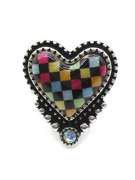 Rainbow Checkered Heart Cuff Ring for wholesale by Snowing West