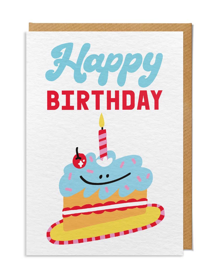 Birthday Card — "Happy Birthday" Smiling Cake Slice for wholesale by SANDERS DE ROEPER