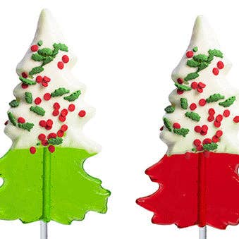 Sucettes à confettis des Fêtes enrobées de chocolat - Rouge et vert pour la vente par Melville Candy Company