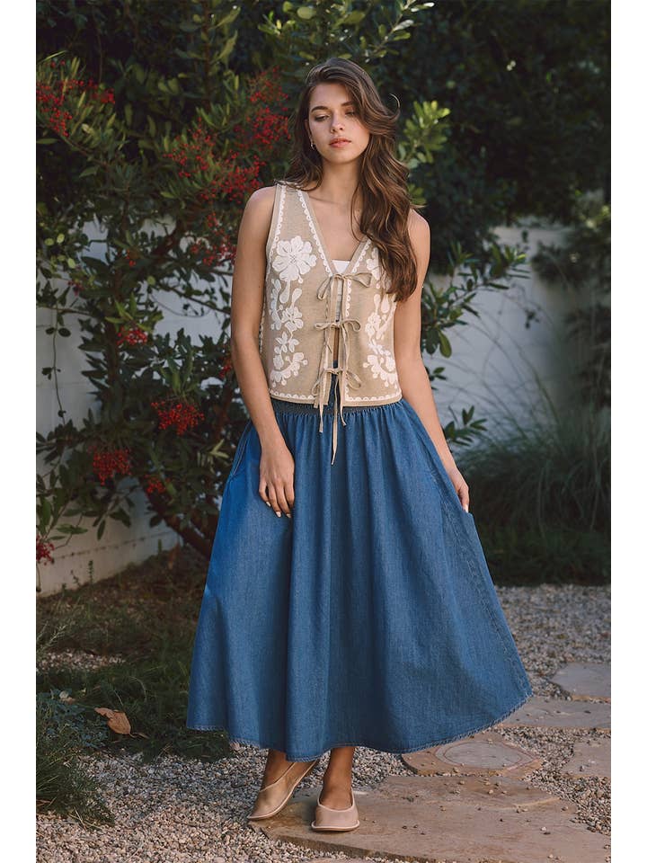 SMOCKED WAISTBAND DENIM SKIRT - RS1034 for wholesale on Faire