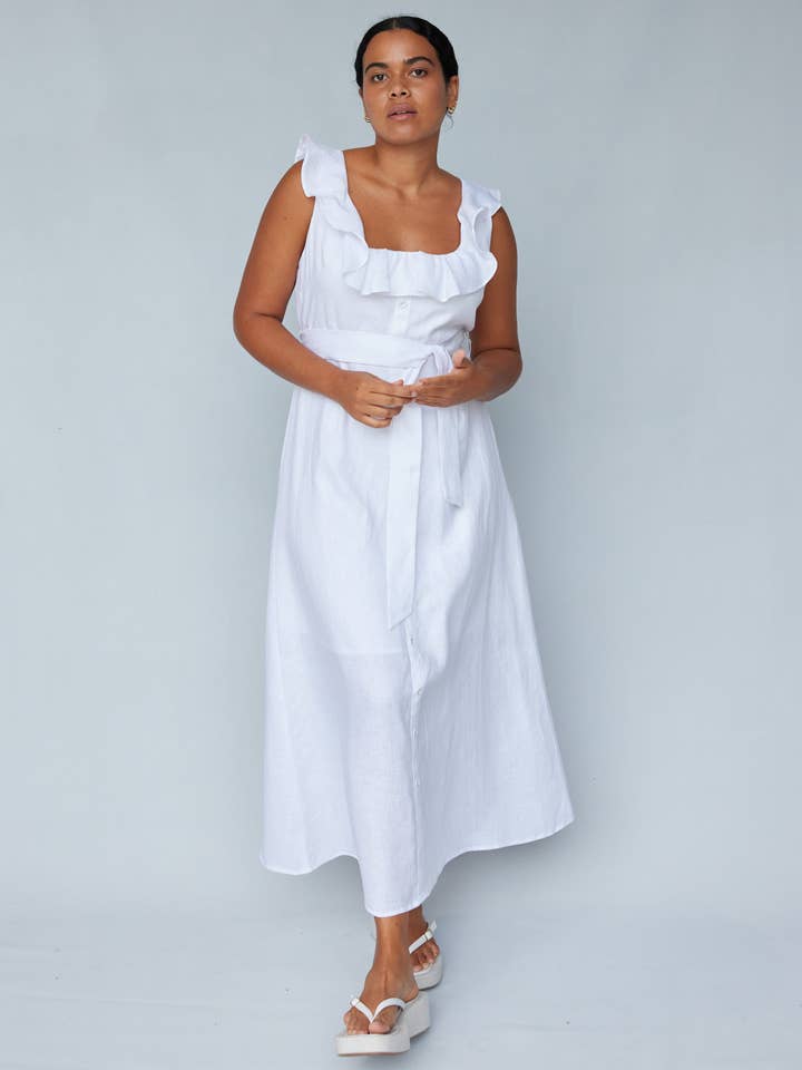 Abito midi in lino Bohdi - Bianco per la vendita all'ingrosso da parte di Amelius