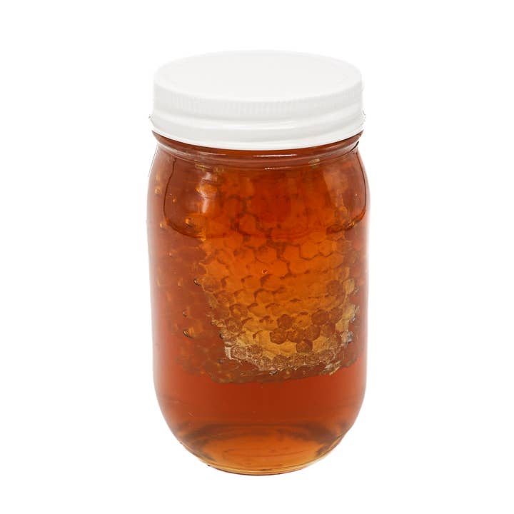 Bell Honey Company – wholesale Honey – Pure wildflower Honey 24oz pint jar with comb 12 pack