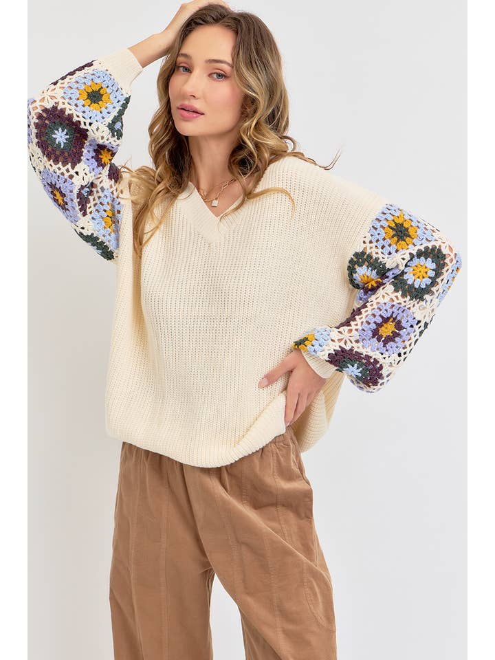 Sweet Lovely by Jen - Wholesale Knit Sweater - Women's - CROCHET PATCHWORK SWEATER