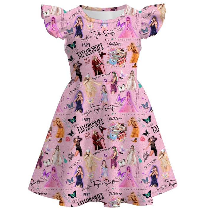 Little Trendy - Wholesale Dress - Kids - Taylor Swift TS print short sleeve ruffle dress2