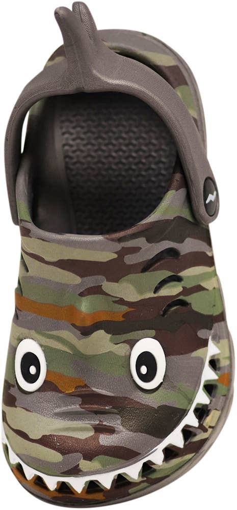 Eastern Off Price - Wholesale Sandals - Kids - Norty Grey Camo Shark Slip-on Sandal Slipper Clog 419246