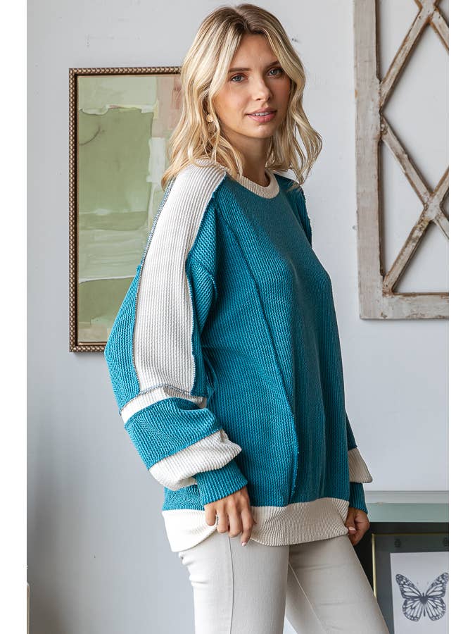 7th Ray - Wholesale Knit Top - Women's - Women's Color Block Rib Knit Top T573812