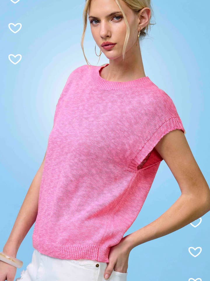 JCS3598-Loose Fit Sleeveless Ribbed Knit Mock Crew Neck Top for wholesale by La Miel