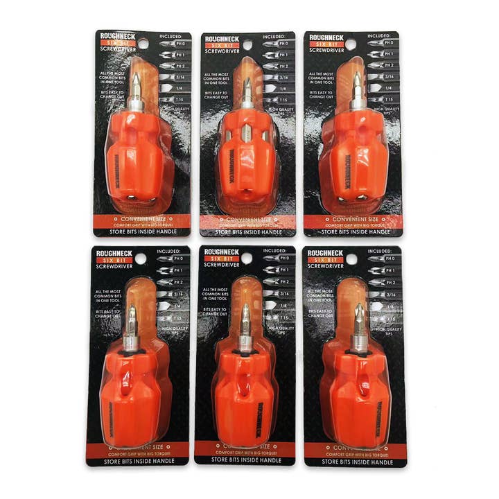 Novelty Brands - Wholesale Retailer Display - Home & Living - Screwdriver Short Handle with 6 Bits - 6 Piece Display