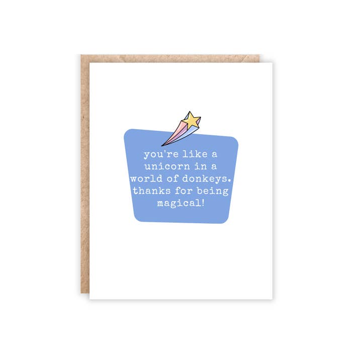 Jolly Rae - Venta al por mayor Tarjetas de agradecimiento - Tarjeta de felicitación «Eres como un unicornio en un mundo de burros»