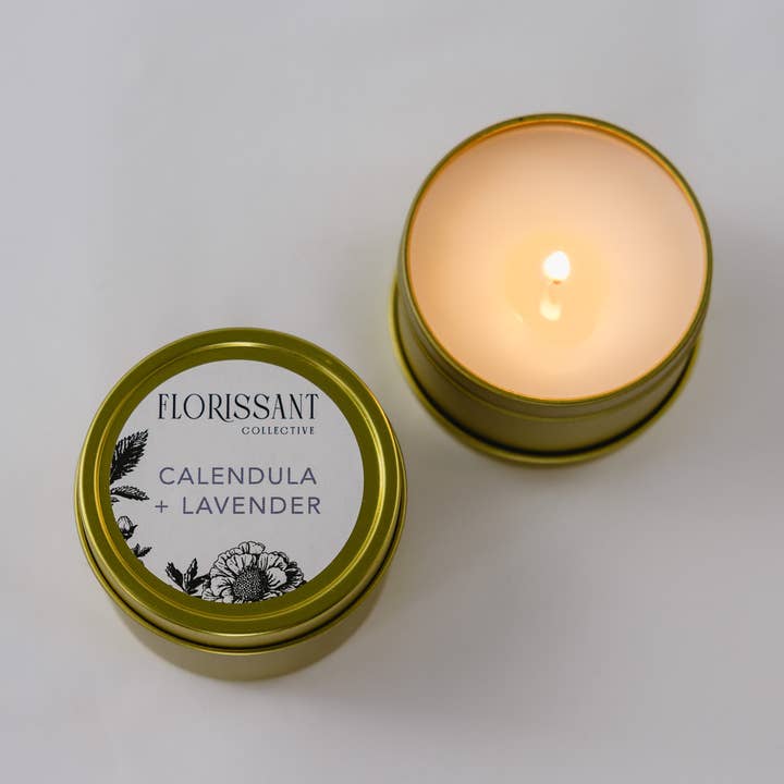 Calendula + Lavender Candle Tin for wholesale by Florissant Collective