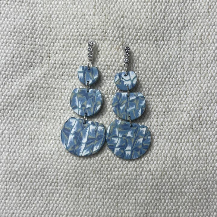 Palm Mirage | Abstract Blue Palm Cane Dangle Earrings for wholesale by Jenny Wren Jewelry