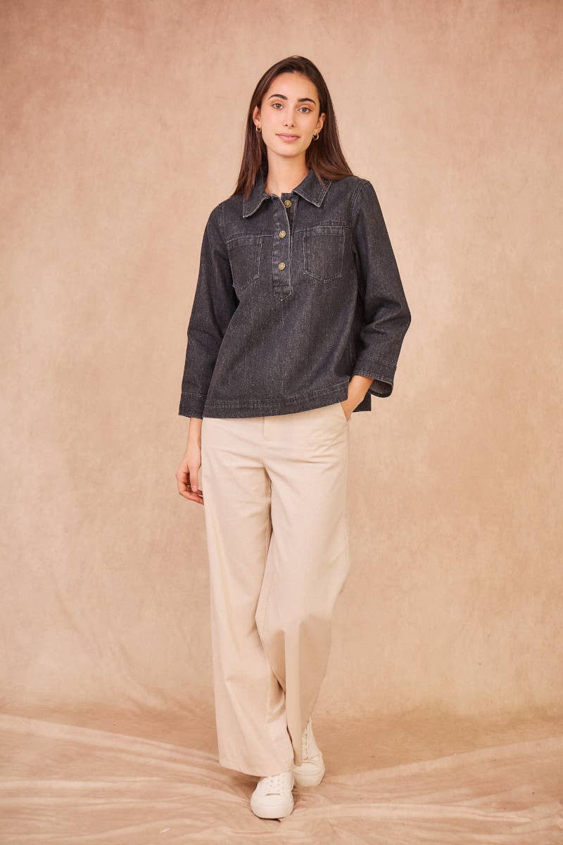 Calie Paris – Engroshandel Bluse - Dame – ANOUCHKA denimbluse med knaplukning8