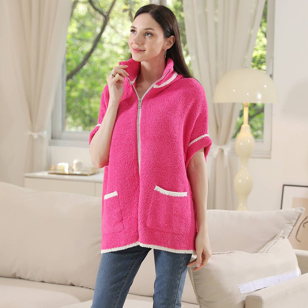 Fashion City - Wholesale Outerwear Poncho - Women's - Solid Zipper Jacket with Outlined Edges41