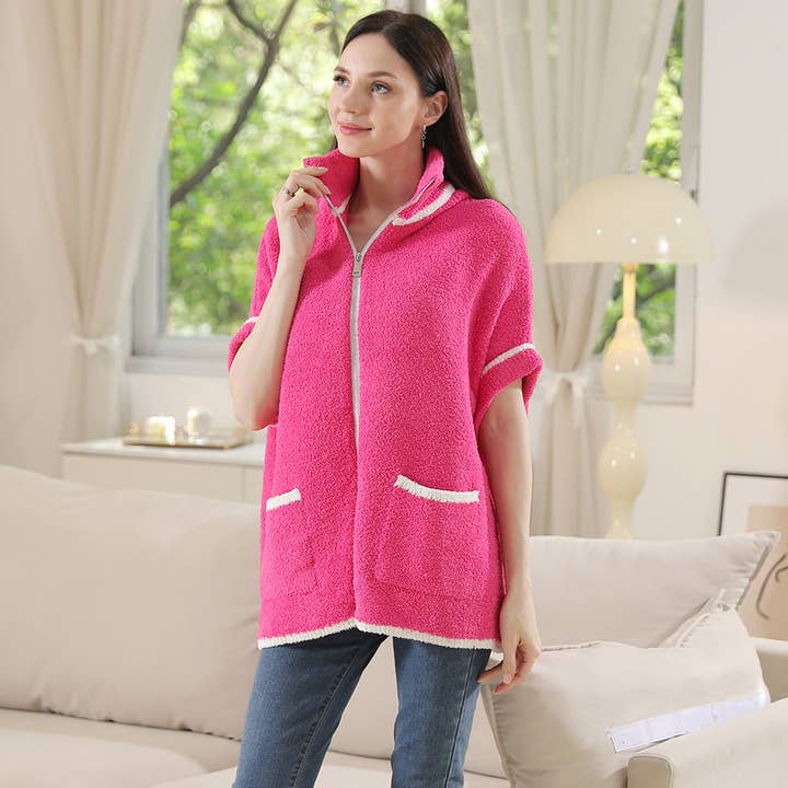 Fashion City - Wholesale Outerwear Poncho - Women's - Solid Zipper Jacket with Outlined Edges41