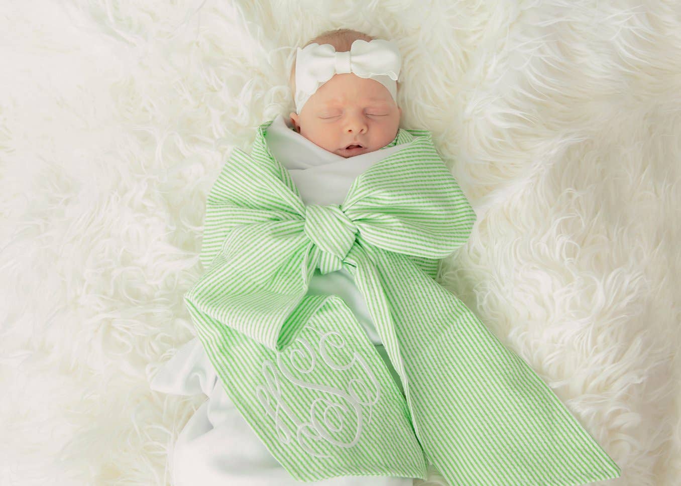 Love That Cotton - Wholesale Swaddle - Baby - Seersucker Baby Swaddle Blanket -Green
