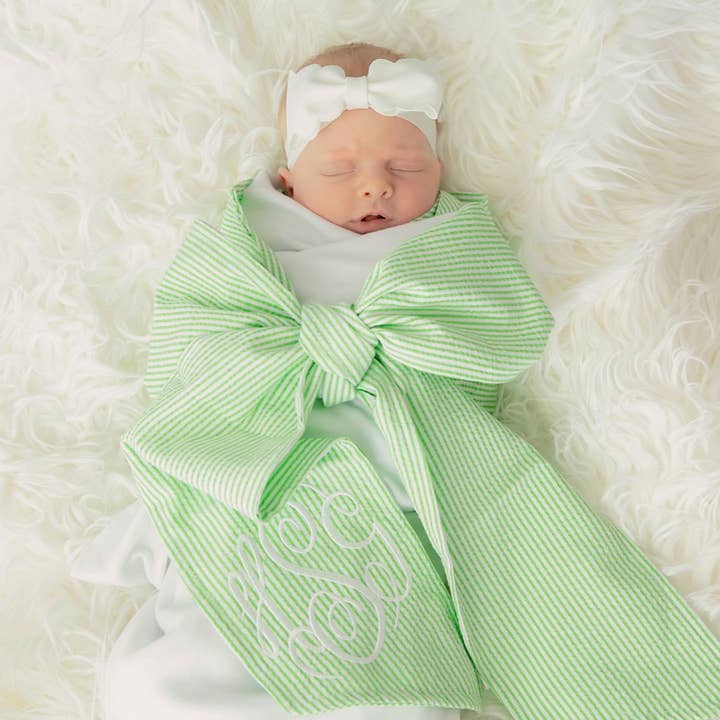 Love That Cotton - Wholesale Swaddle - Baby - Seersucker Baby Swaddle Blanket -Green0