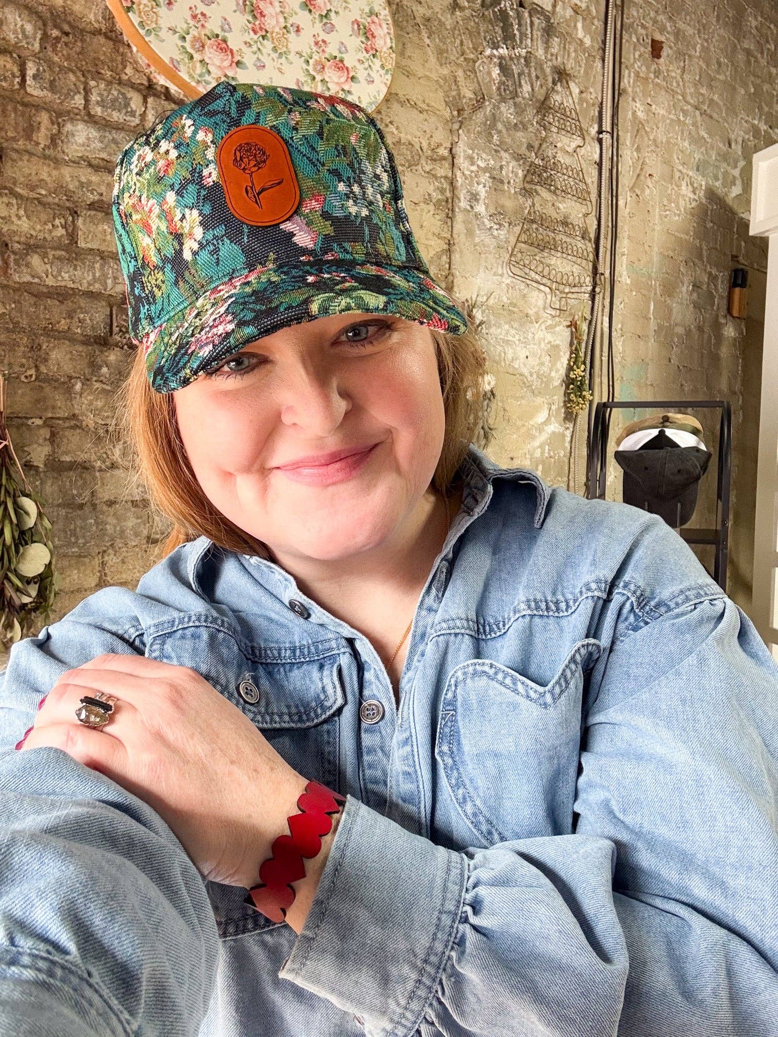 Left Grain - Wholesale Baseball Cap - Women's - Blue Floral Hat with Oval Flower Patch4