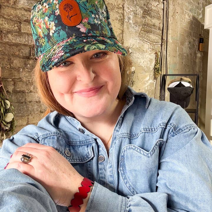 Left Grain - Wholesale Baseball Cap - Women's - Blue Floral Hat with Oval Flower Patch4