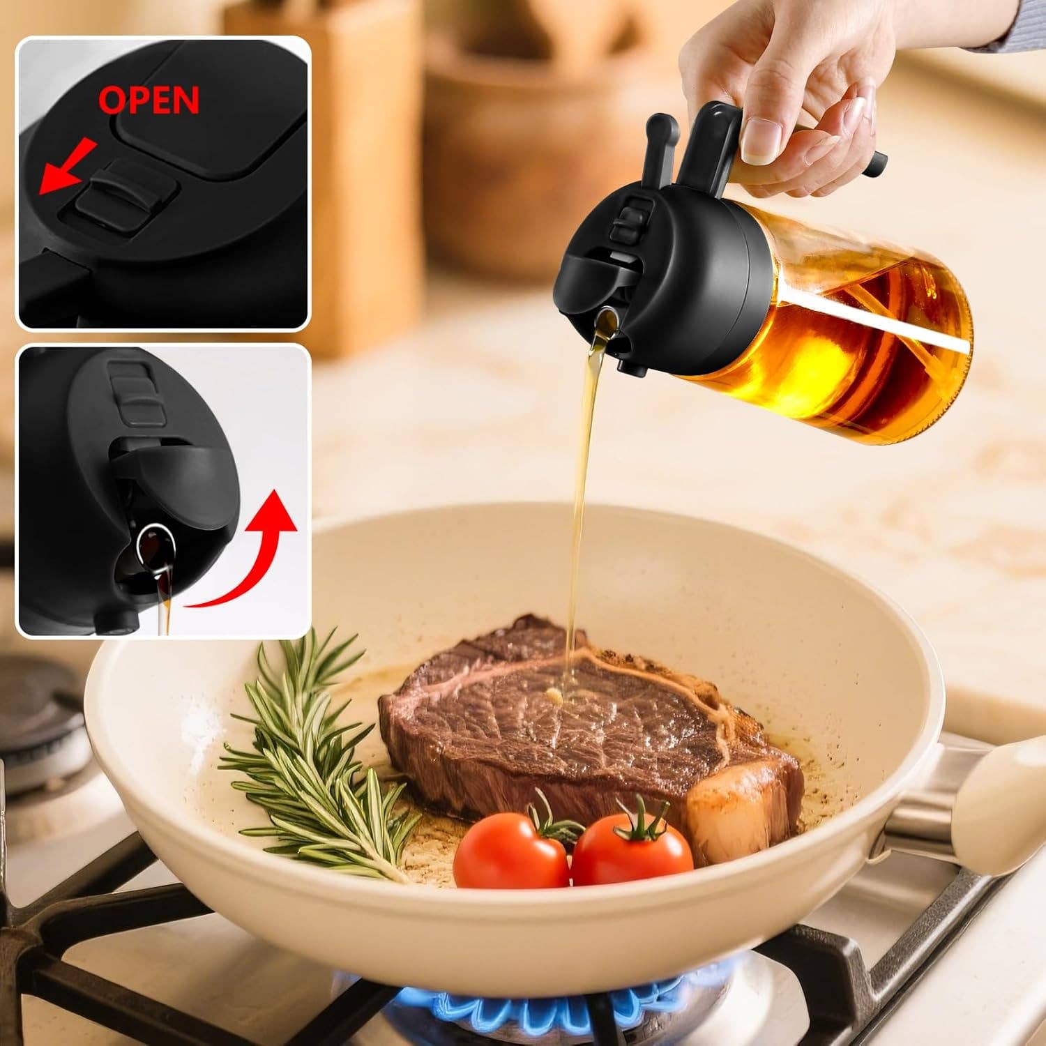 Otterware - Wholesale Oil/Vinegar Dispenser - 2-in-1 Oil Sprayer & Oil Dispenser – 16oz Glass, Oil Bottle10