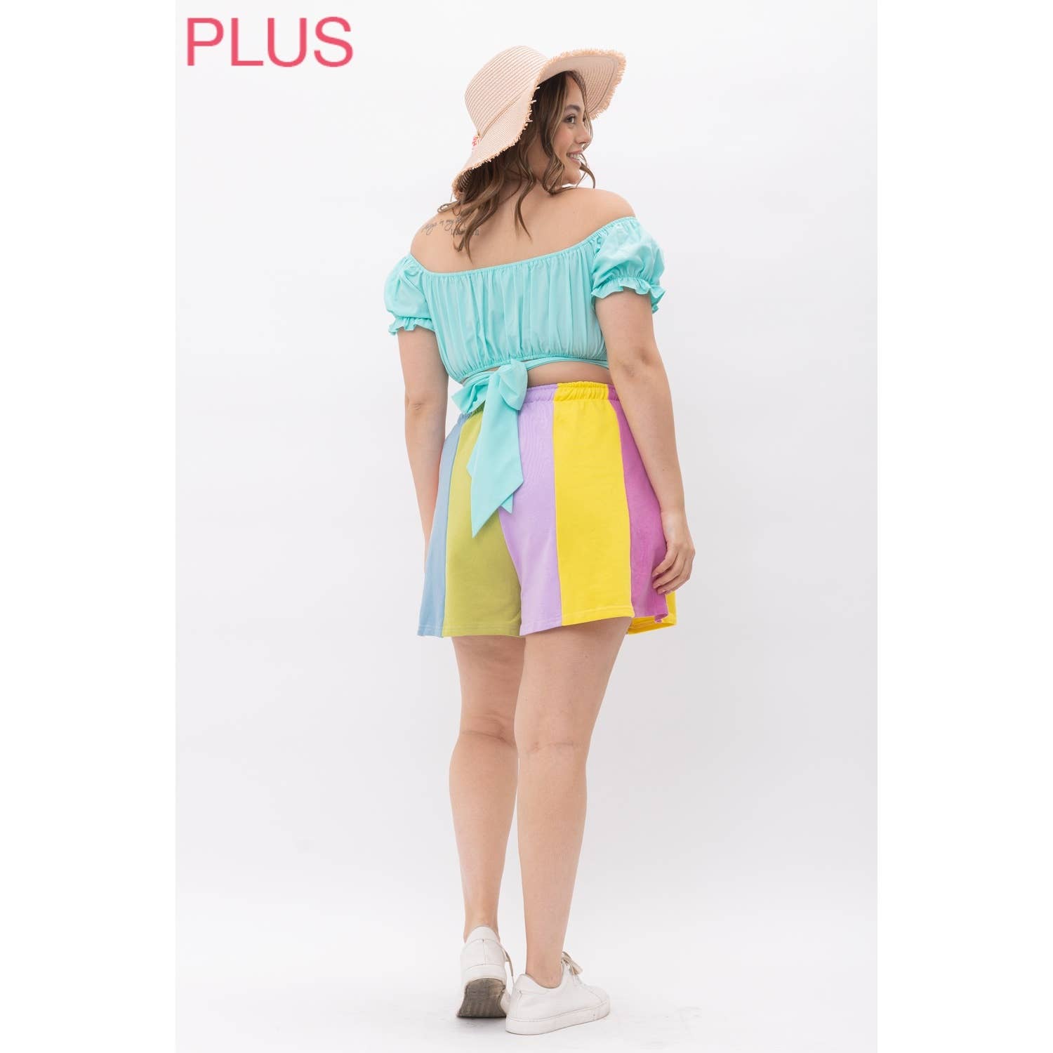 PLUS RAINBOW COLOR BLOCK STRIPE SHORTS WITH TIE for wholesale on Faire4