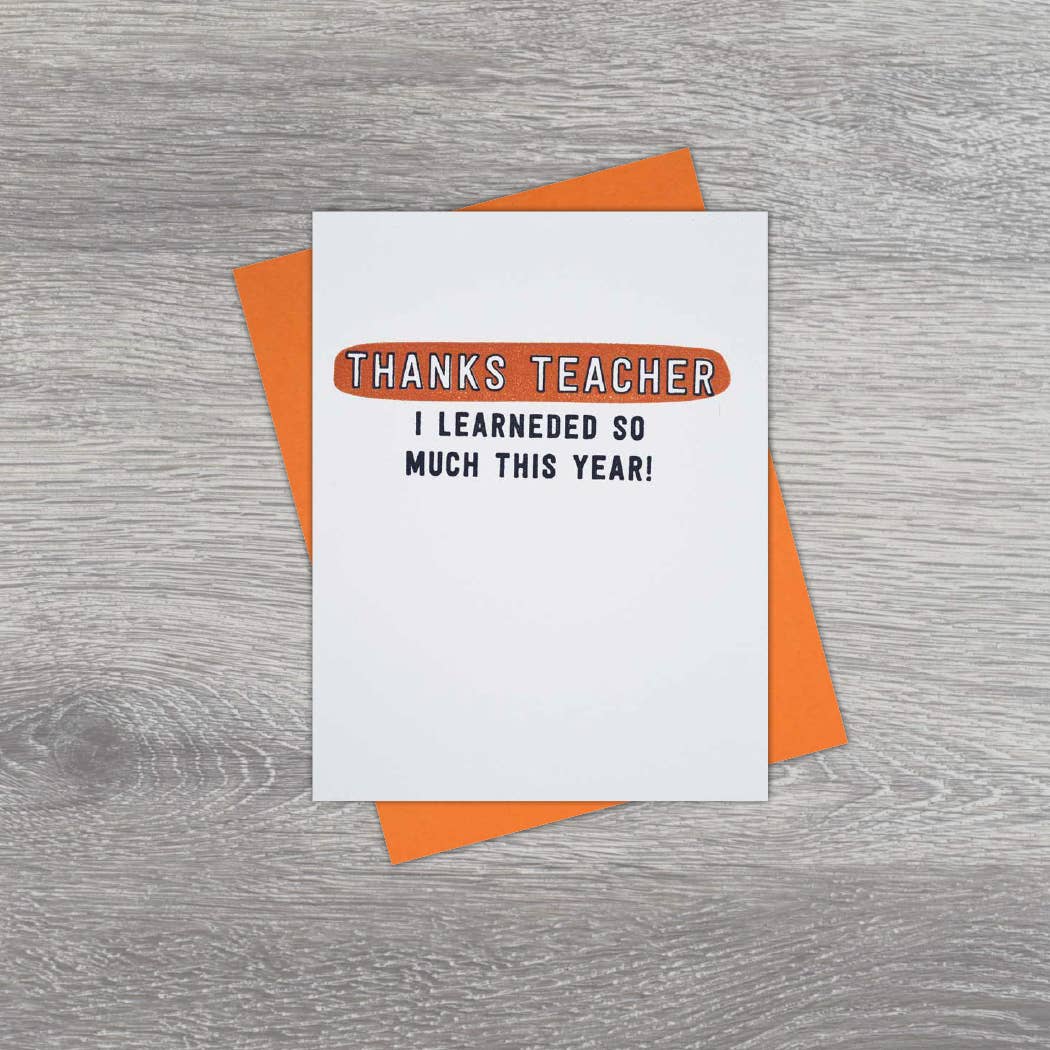 Black River Letterpress & Paper Co. - Vente Cartes enseignant/rentrée scolaire - Merci professeur J'ai tellement appris cette année carte1