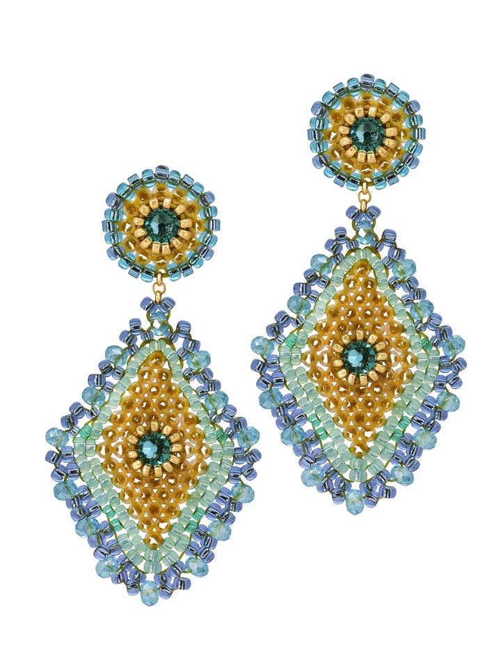 Diamantenförmiger Ohrring an einem Pfosten in Ocean Blues E24704 für den Großhandel von Miguel Ases