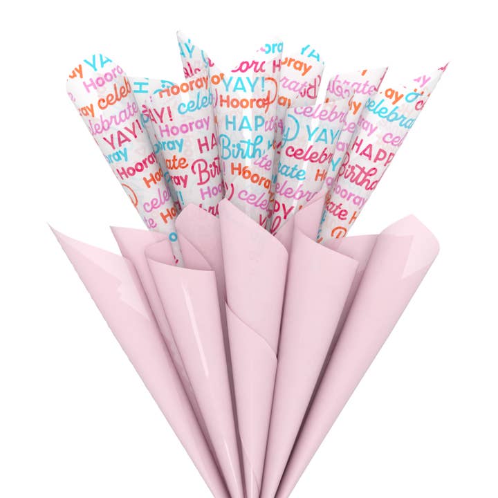 DICKENS INC. - Wholesale Tissue Paper - Birthday Tissue Paper, Flamingo Pink (2-colors, 6-Sheets)