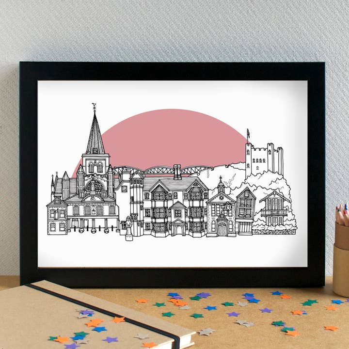 Rochester Skyline Landmarks Art Print - unframed for wholesale by Becka Griffin Illustration