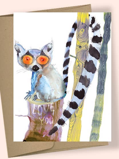 LOVELEMUR AQUAREL WENSKAART voor wholesale door Studio Masha D'yans
