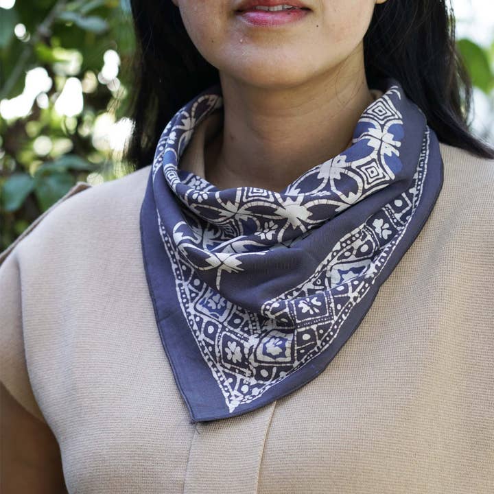 Kasih Co-op - Wholesale Bandana - Unisex - Batik Bandana - Soft Lightweight Cotton, Charcoal Gray, Men