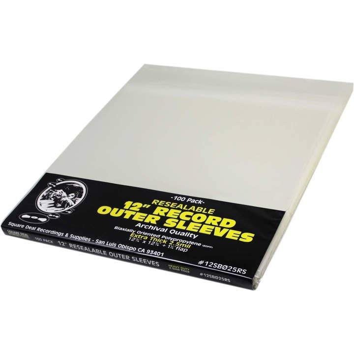 Square Deal Recordings & Supplies - Wholesale Music Accessory - 12" 2.5mil Thick Resealable Record LP Sleeves With Flap