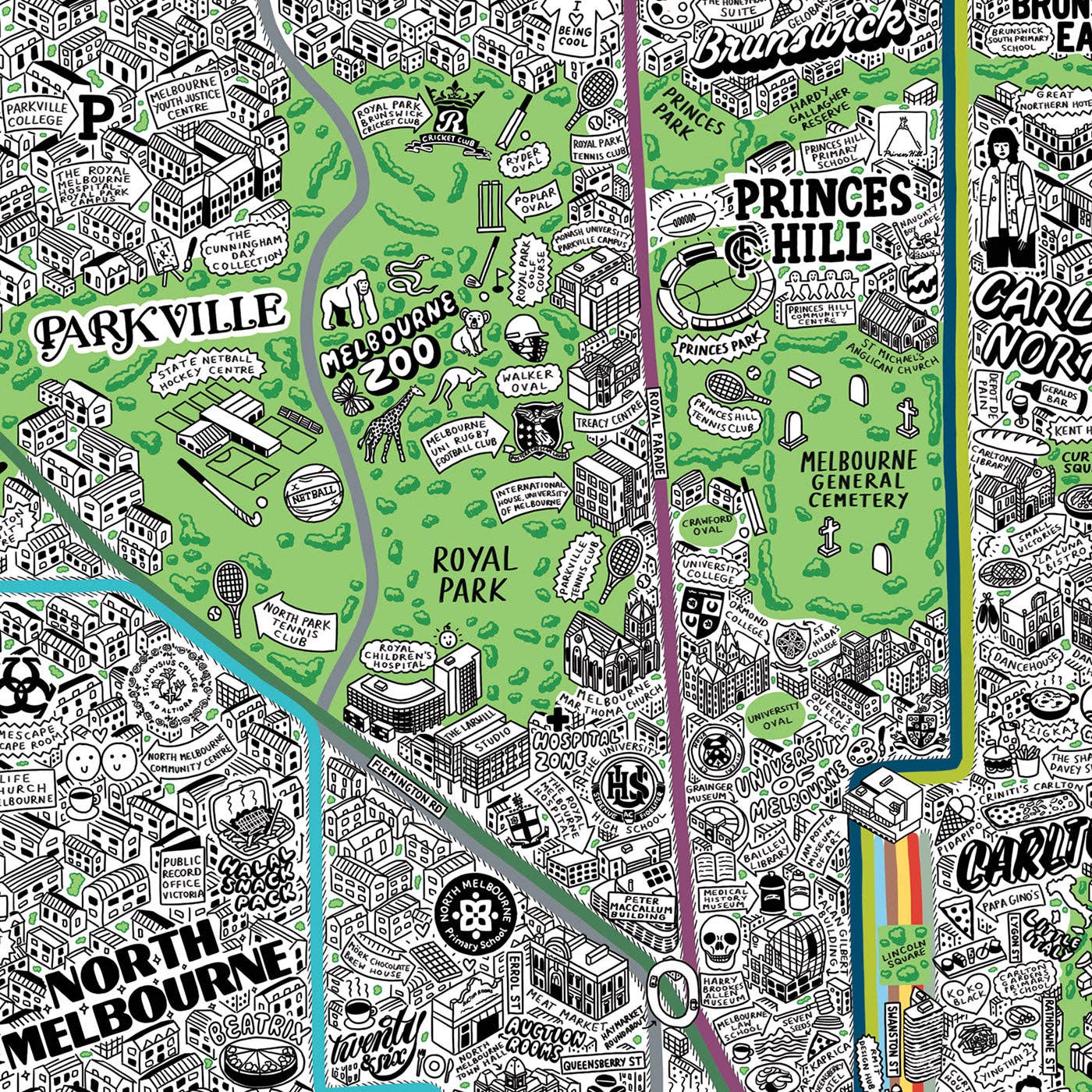 Evermade - Wholesale Art Print - Hand Drawn Map of Melbourne Art Print13