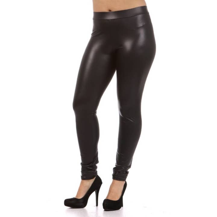 Plus Size Faux leather Leggings for wholesale by Black Pearl Clothing