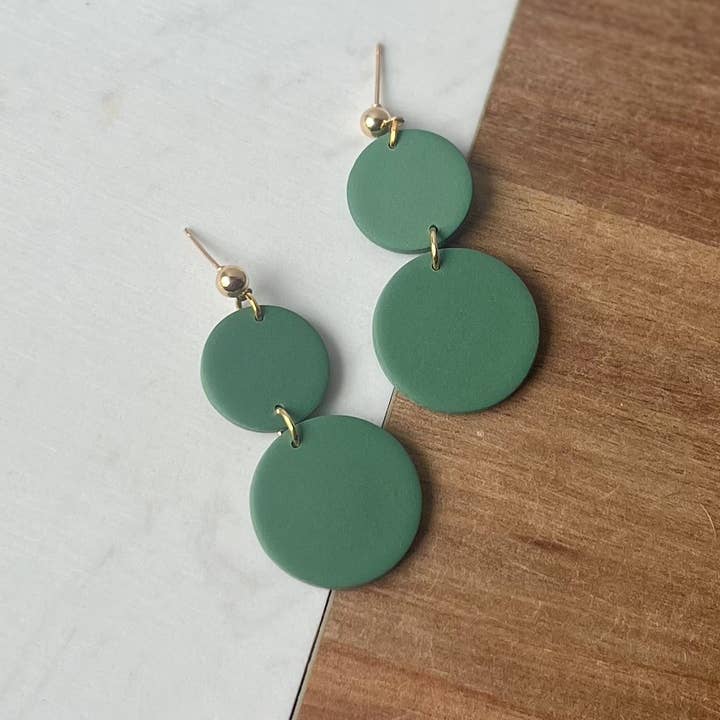 Round Tiered Green Polymer Earrings for wholesale by Timber & Clay