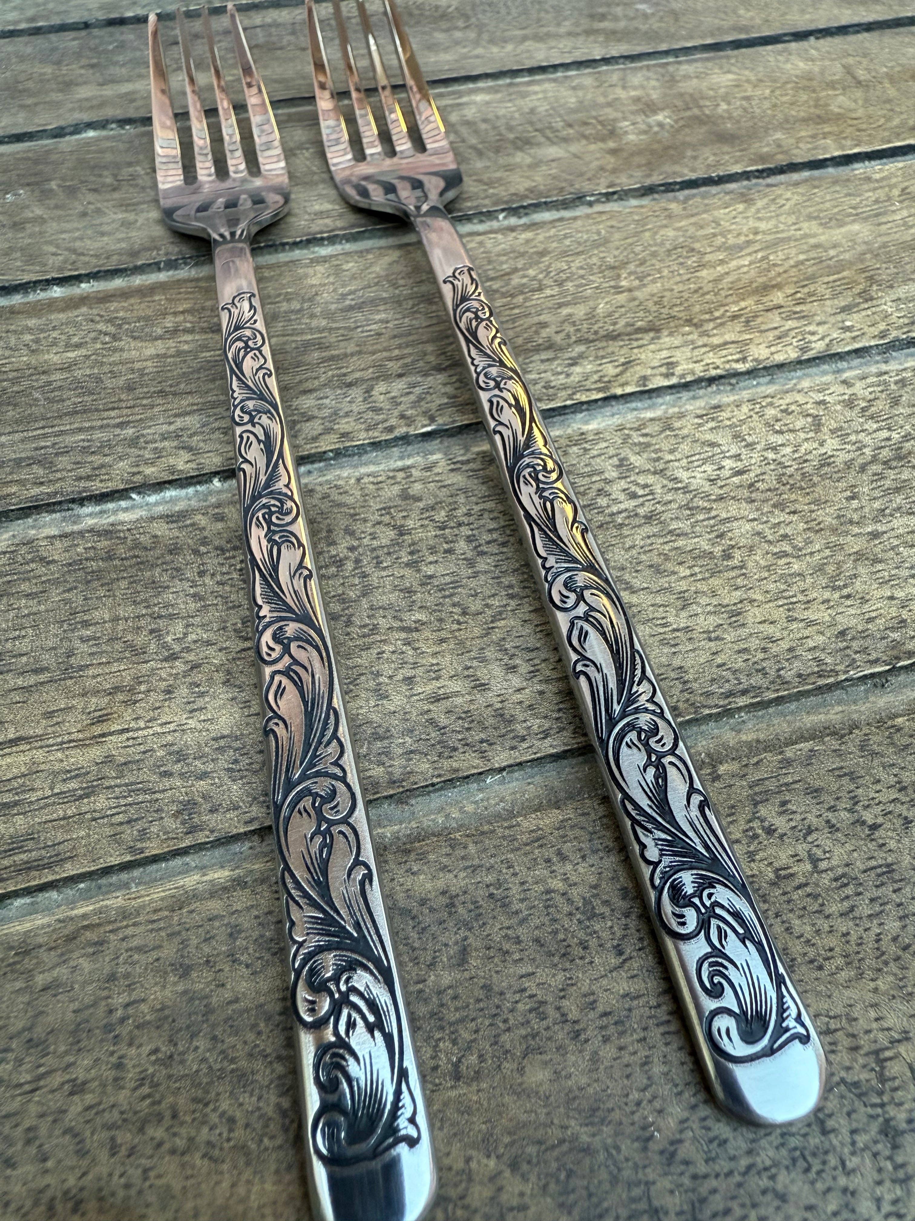 Boles silver, LLC - Wholesale Table Fork - Engraved Cake Forks - Stainless Steel Wedding Cake Fork Set2