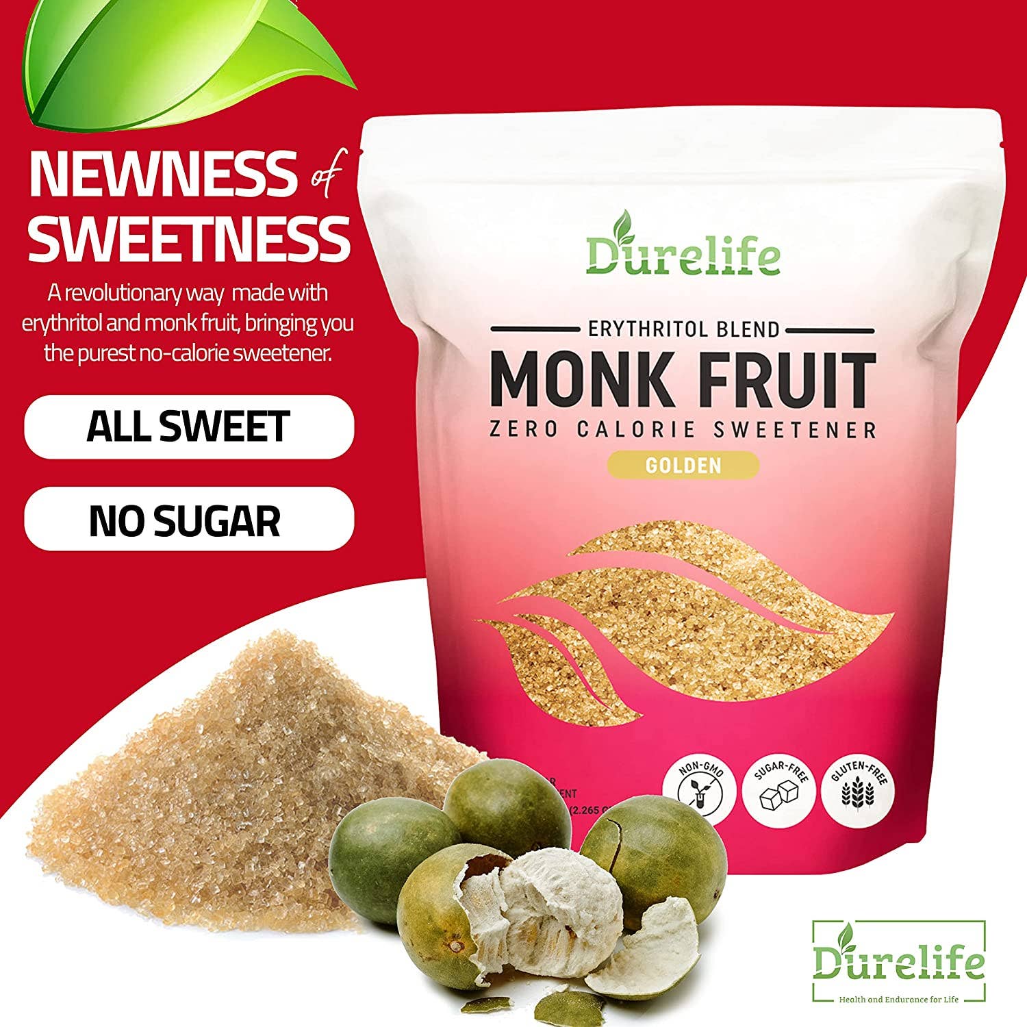 Durelife - Wholesale Sugar/Sweetener - Durelife Golden Monk Fruit Sweetener, 1:1 Sugar Replacement,2