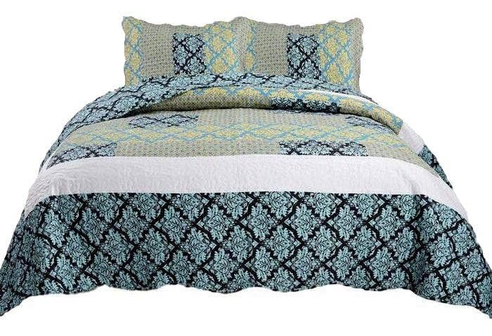 Tache Home Fashion - Wholesale Bedding Set - Tache Teal Turquoise Scalloped Reversible Bedspread Queen1