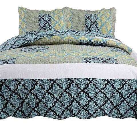Tache Home Fashion - Wholesale Bedding Set - Tache Teal Turquoise Scalloped Reversible Bedspread Queen1