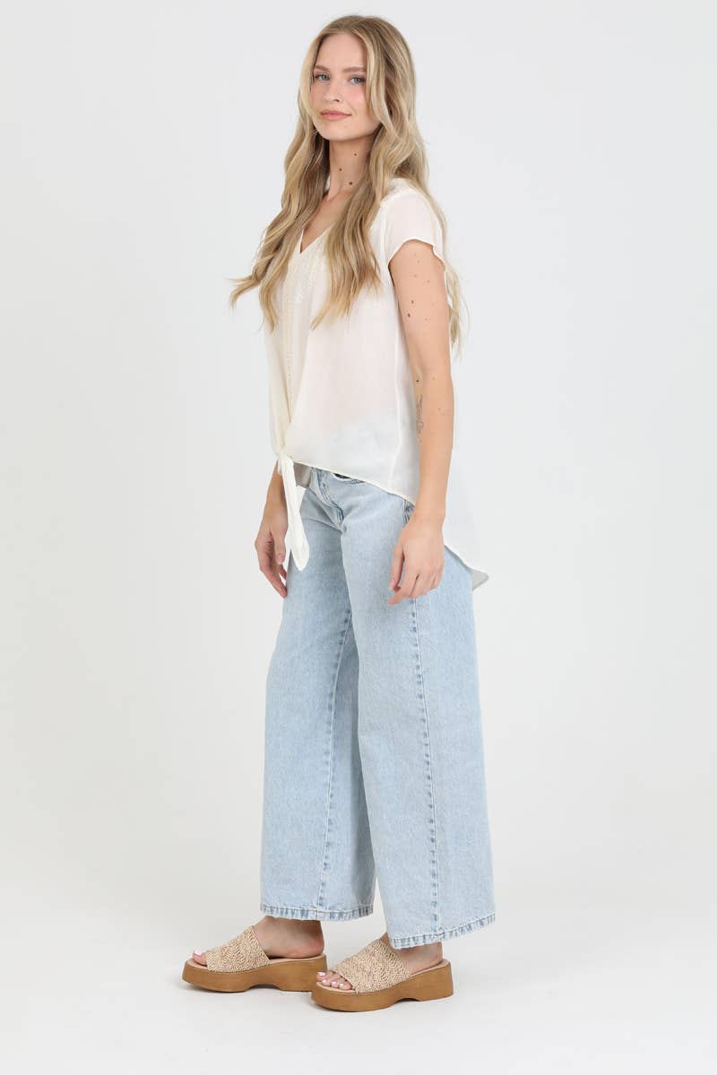 Nostalgia - Wholesale Blouse - Women's - N2U60-ASIS V NECK TIE WAIST TOP WTIH EMBROIDERY AND LACE3